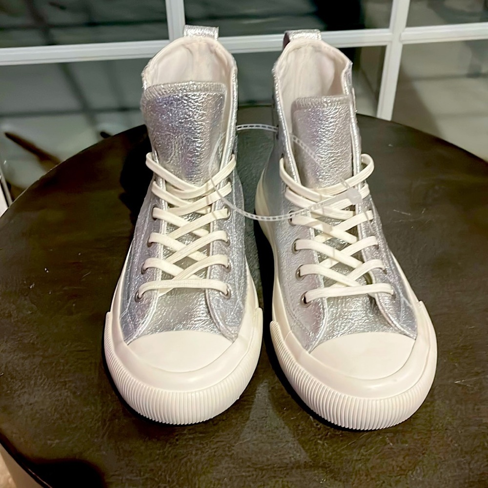 P.F‎ Flyers NWOT limited edition metallic silver high top sandlot unisex